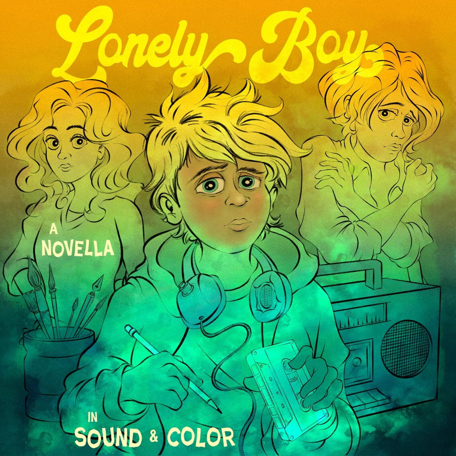 Cover image of Lonely Boy featuring cartoon of 13 year old boy, his mother, and an unknown teenage girl
